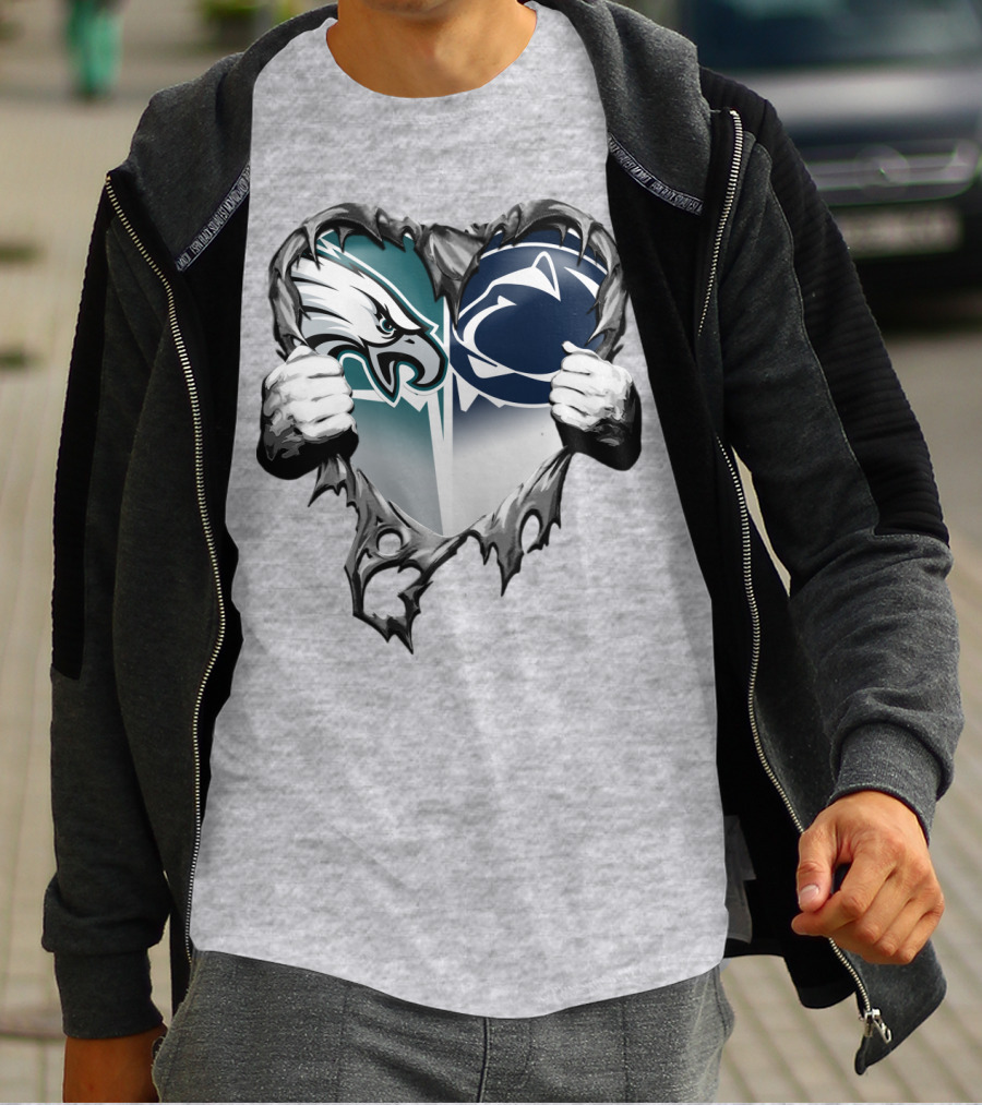 Philadelphia Eagles And Penn State Nittany Lions Heart Logo Rip Xatt053 T-Shirt