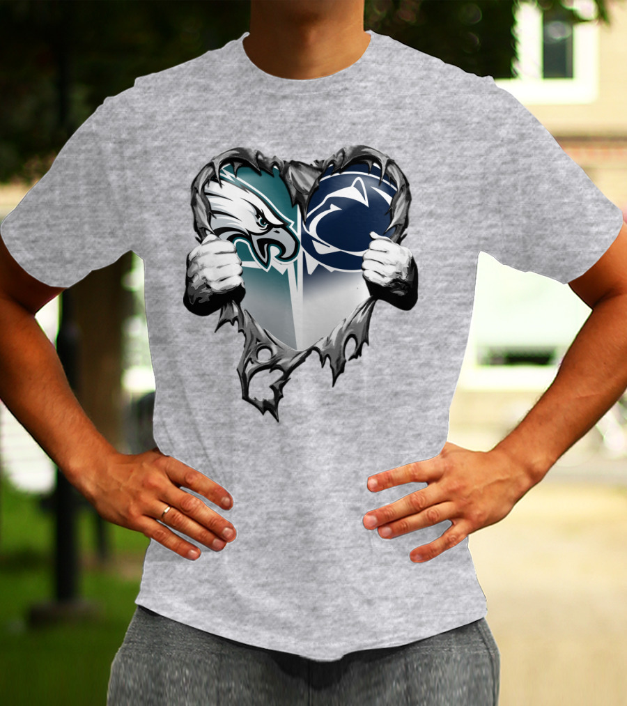 Philadelphia Eagles And Penn State Nittany Lions Heart Logo Rip Xatt053 T-Shirt