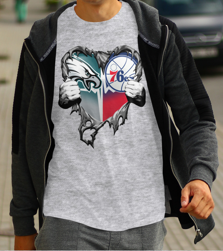 Philadelphia Eagles And 76ers Heart T-Shirt