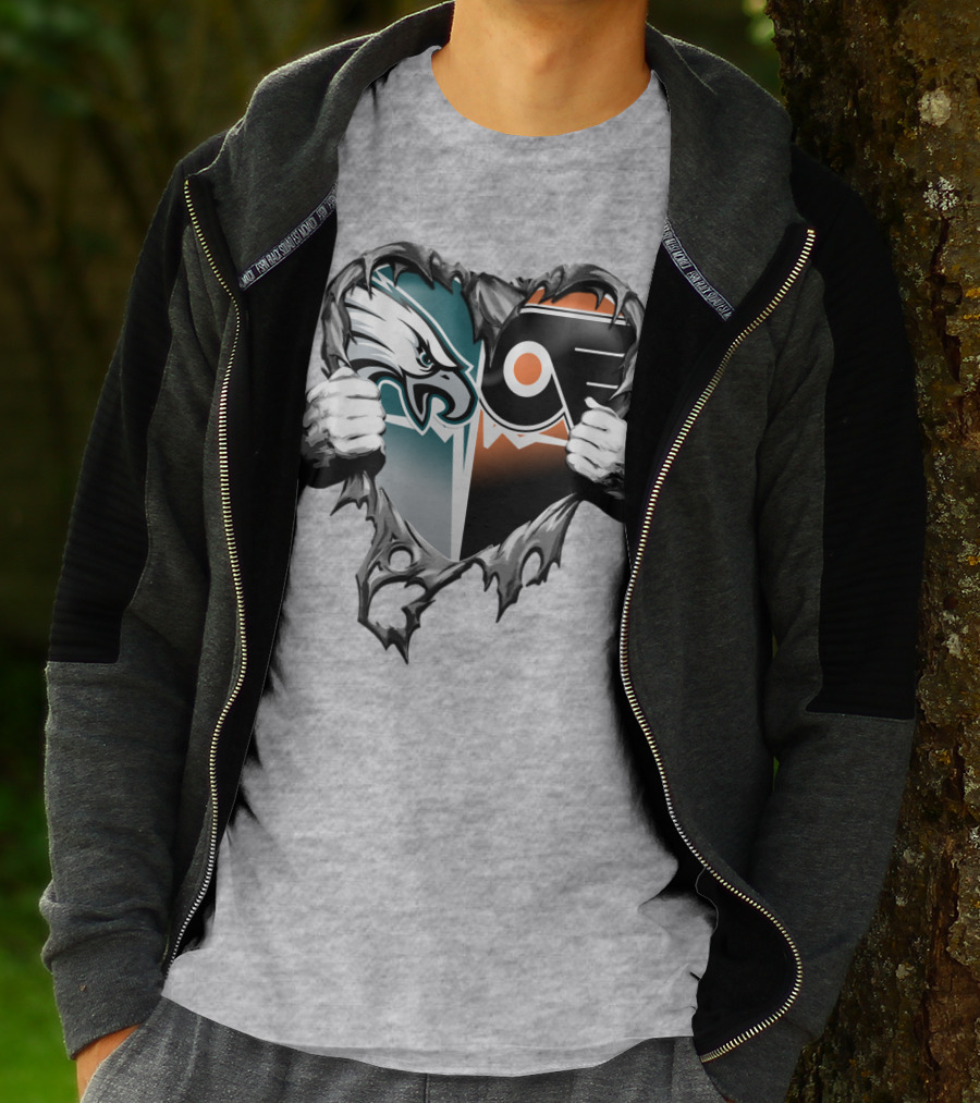 Eagles Flyers Heart Logo Combination T-Shirt