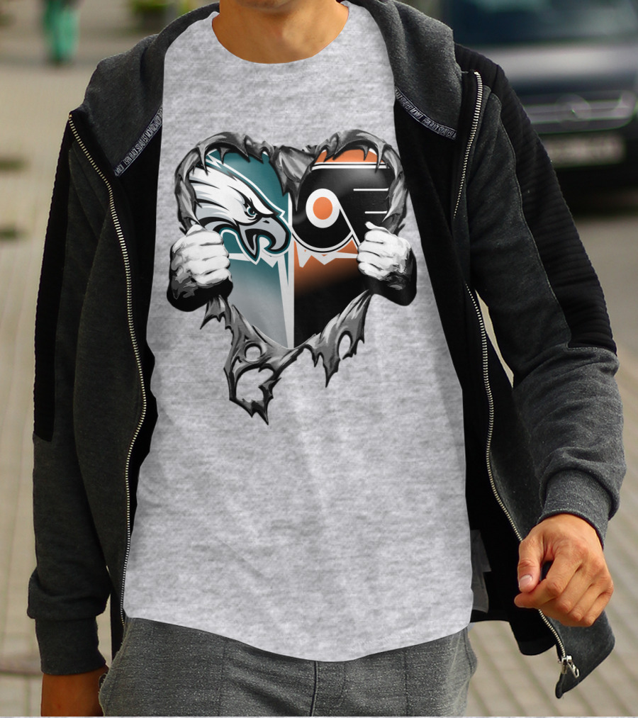 Eagles Flyers Heart Logo Combination T-Shirt