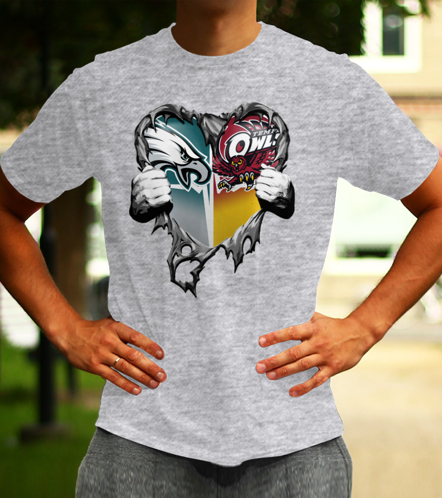 Philadelphia Eagles Temple Owls Heart Logo Rip T-Shirt