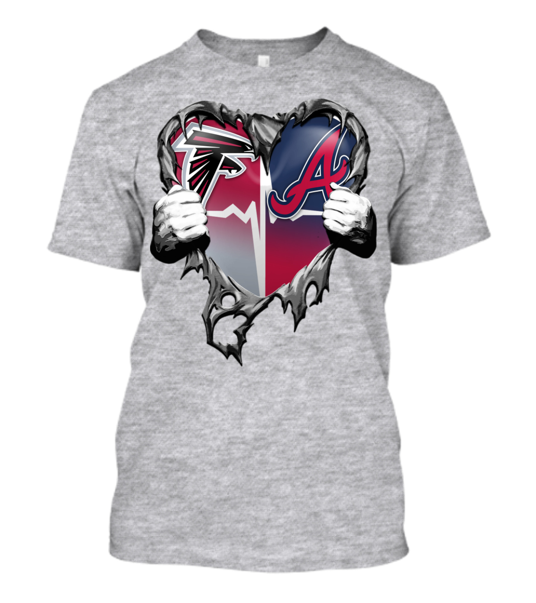 Falcons Braves Heart Design With Ripped Effect And Hands T-Shirt