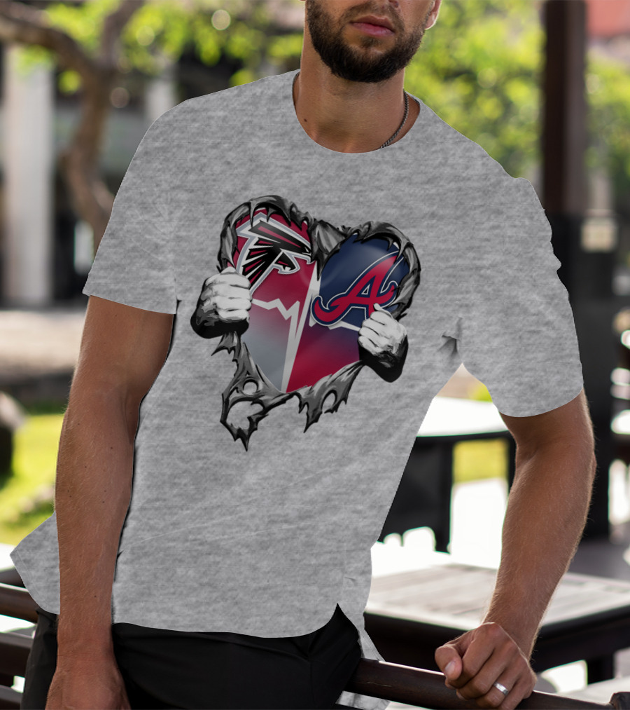 Falcons Braves Heart Design With Ripped Effect And Hands T-Shirt