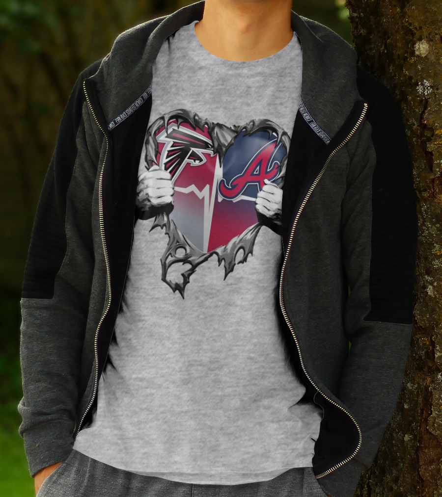 Falcons Braves Heart Design With Ripped Effect And Hands T-Shirt