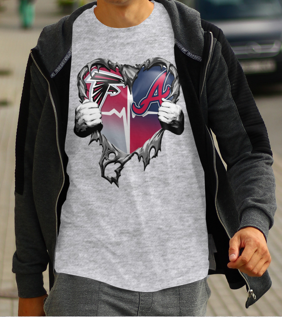 Falcons Braves Heart Design With Ripped Effect And Hands T-Shirt