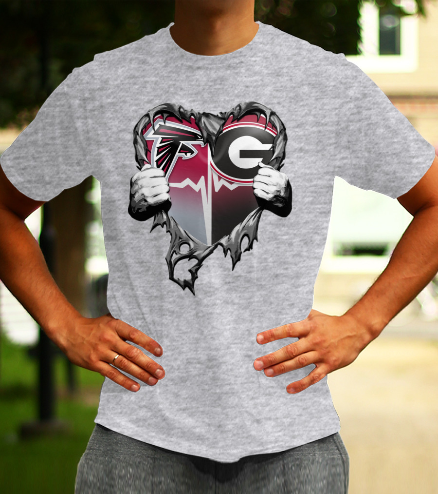 Atlanta Falcons Georgia Bulldogs Heart Torn T-Shirt
