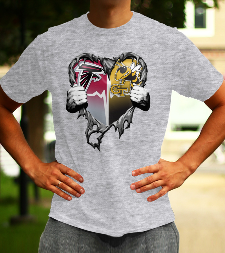 Falcons Georgia Tech Yellow Jackets Breaking Heart T-Shirt
