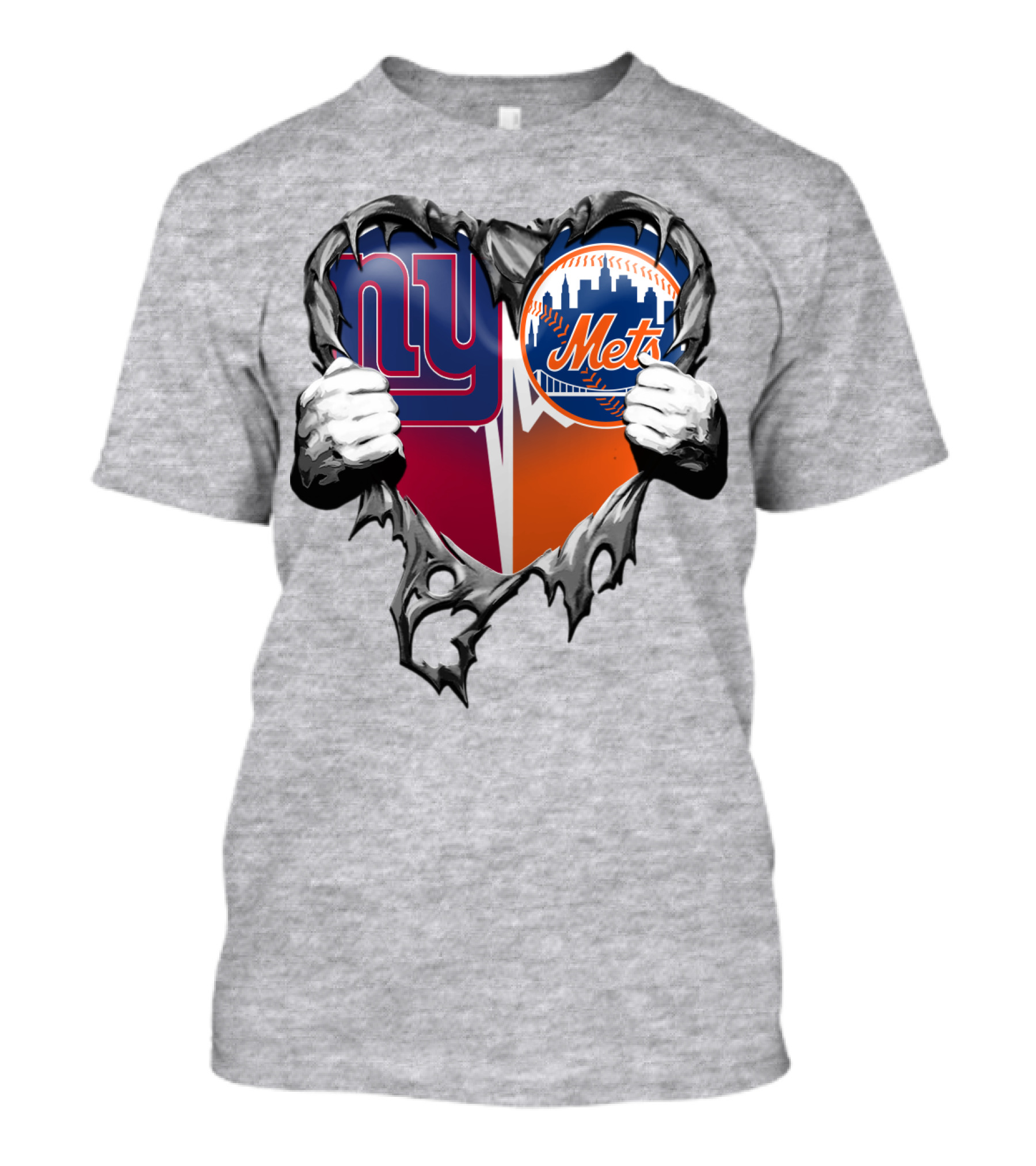 New York Giants Mets Heart Rip T-Shirt