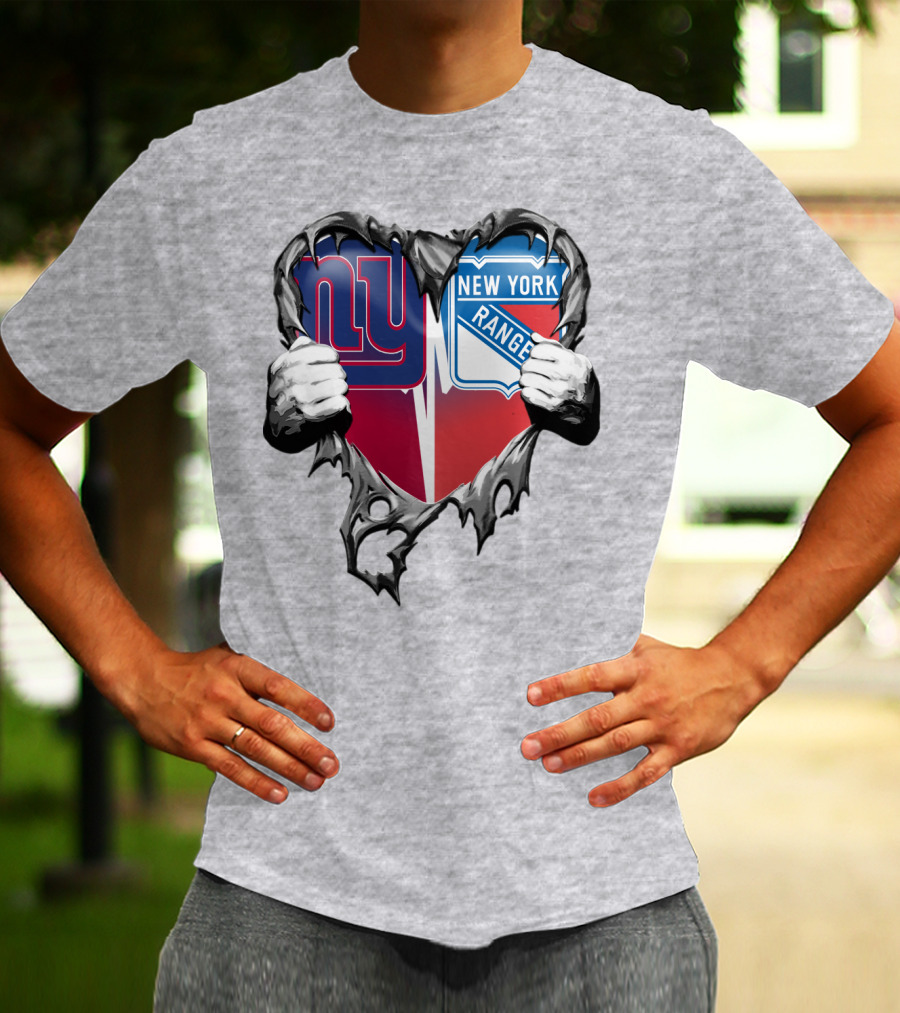 New York Giants And New York Rangers Heart Design Xatt064 T-Shirt