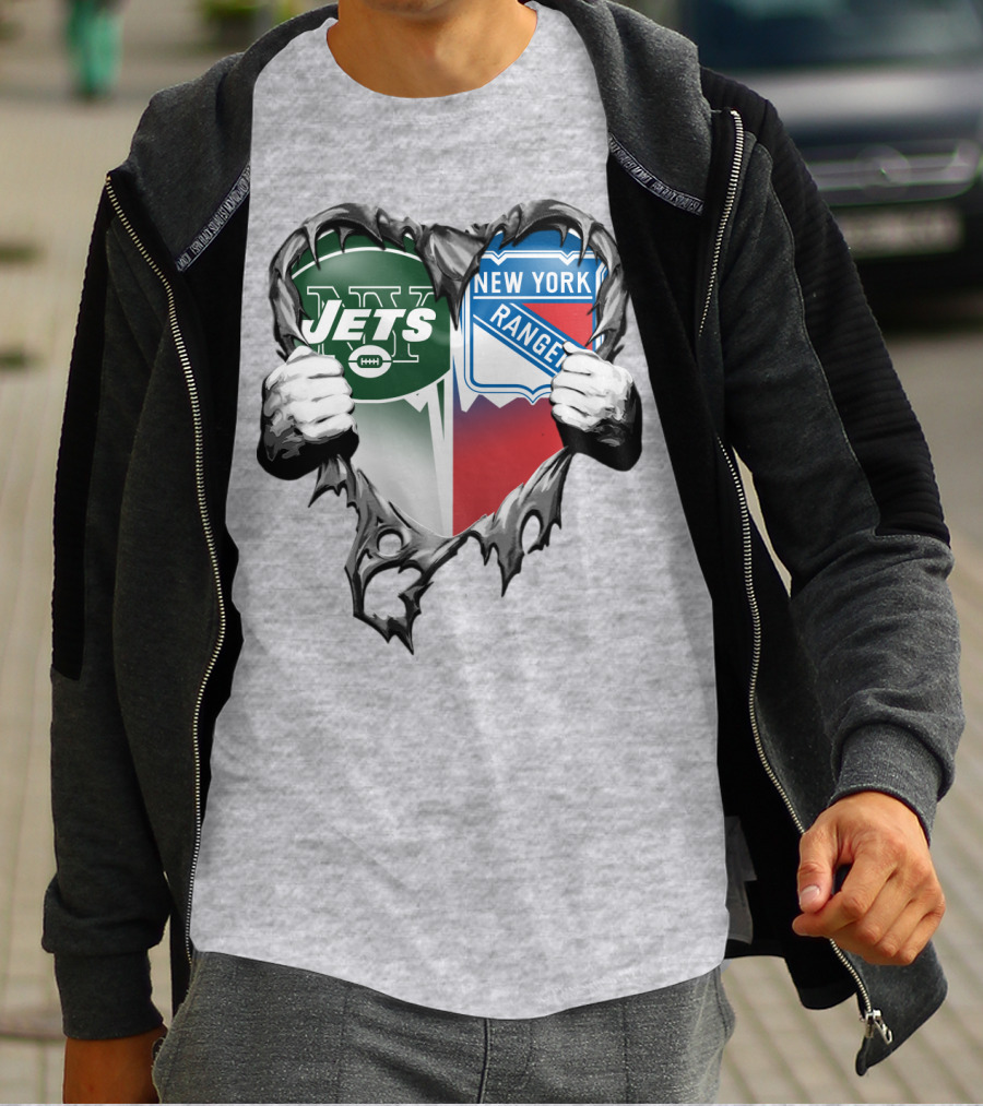 New York Jets Rangers Heart Split T-Shirt