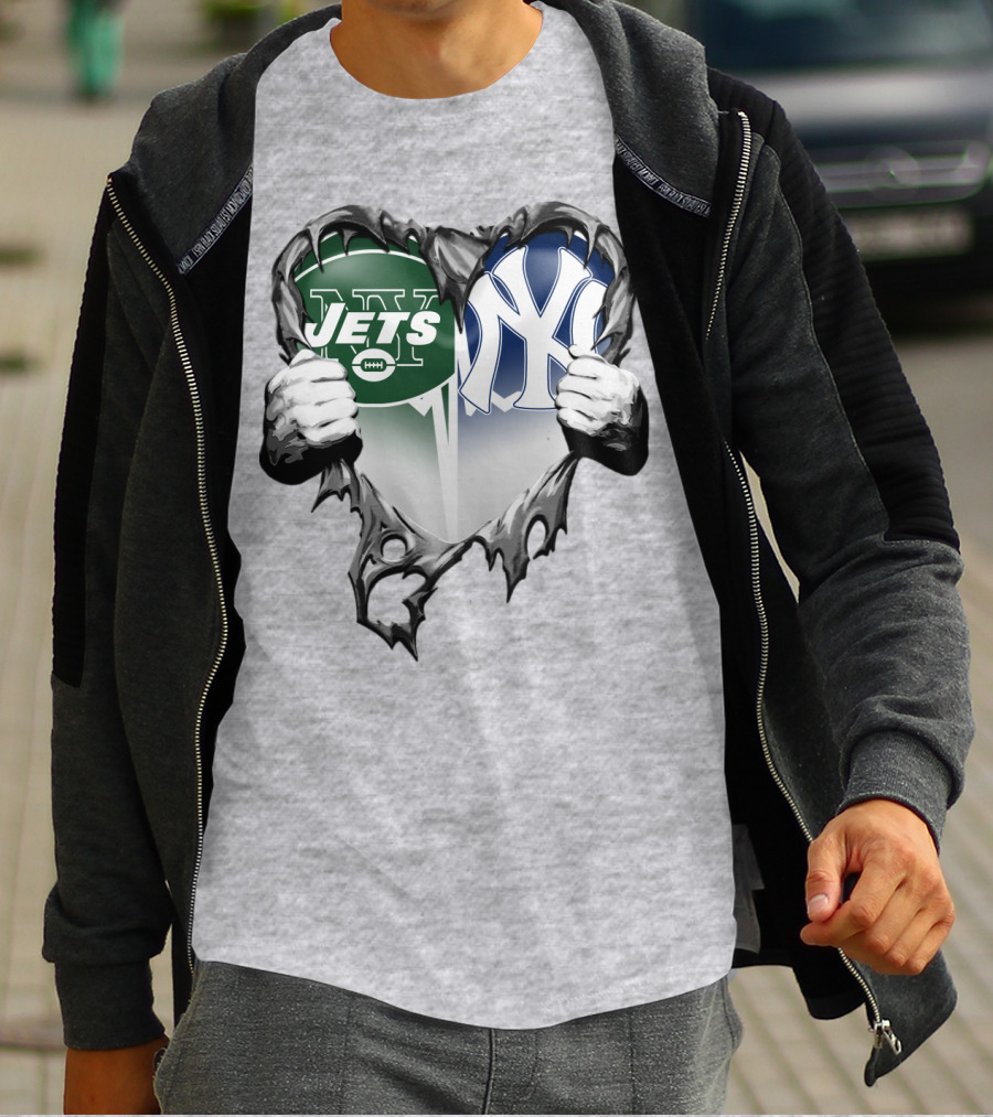 Jets And Yankees Heart Tear T-Shirt