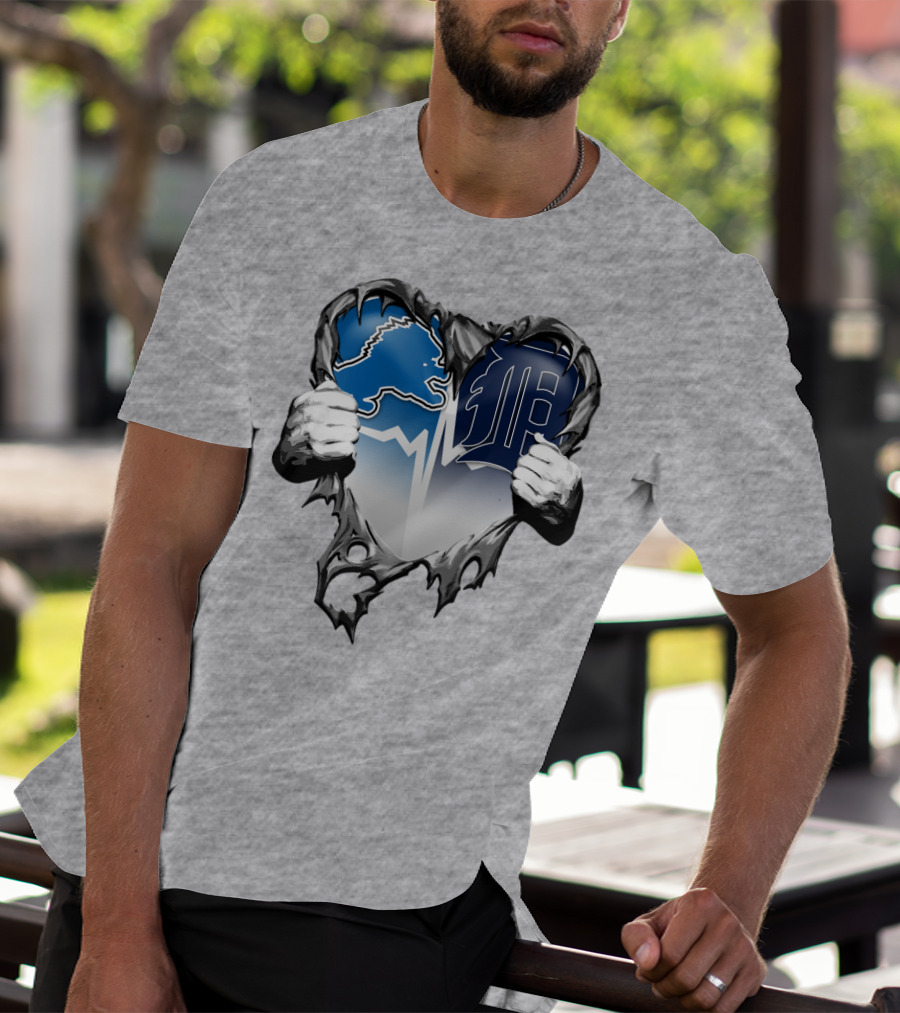 Lions Tigers Heartbeat Detroit Fan T-Shirt