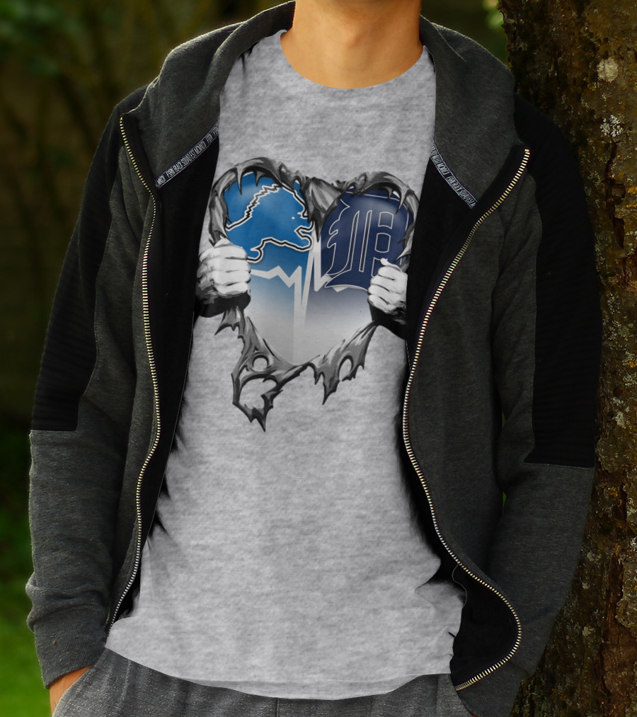 Lions Tigers Heartbeat Detroit Fan T-Shirt
