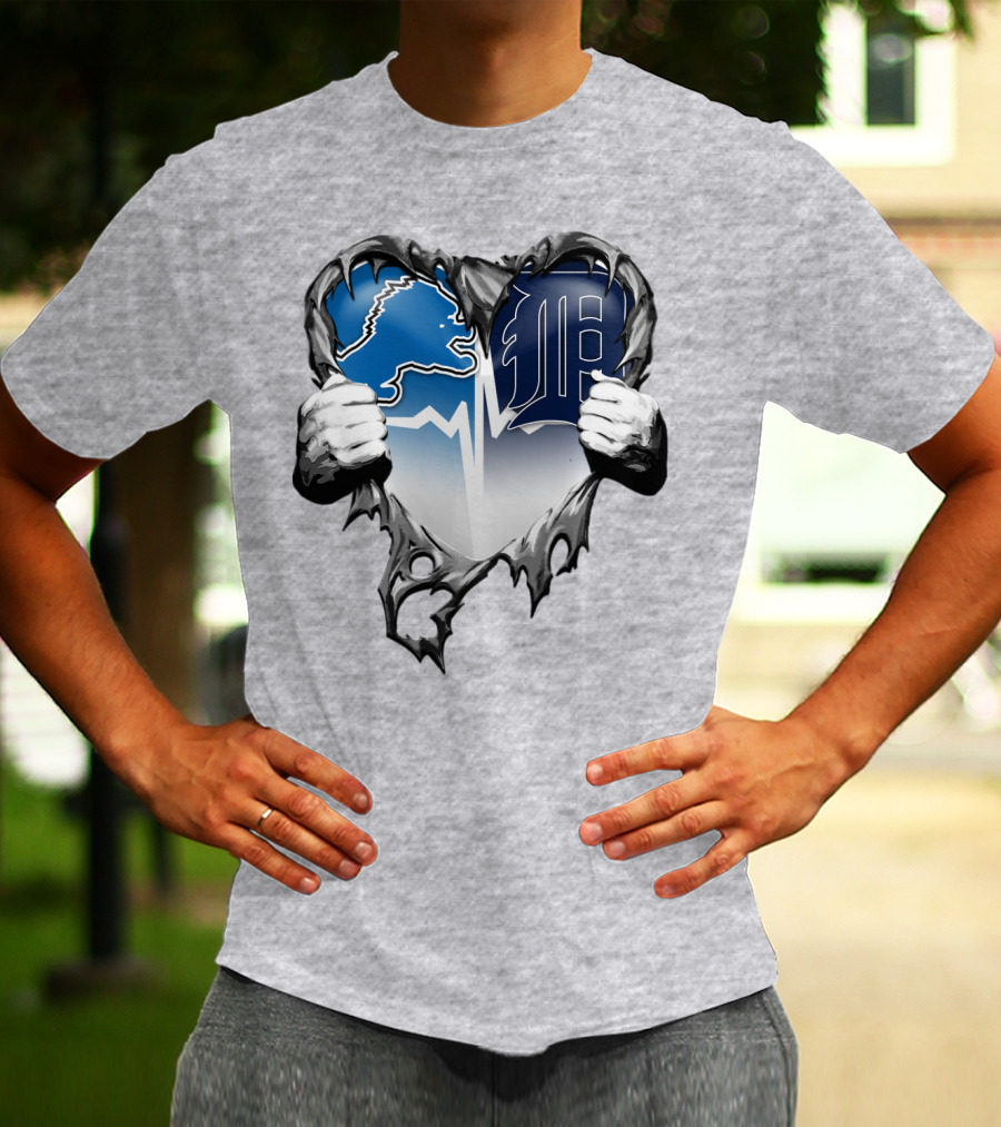Lions Tigers Heartbeat Detroit Fan T-Shirt