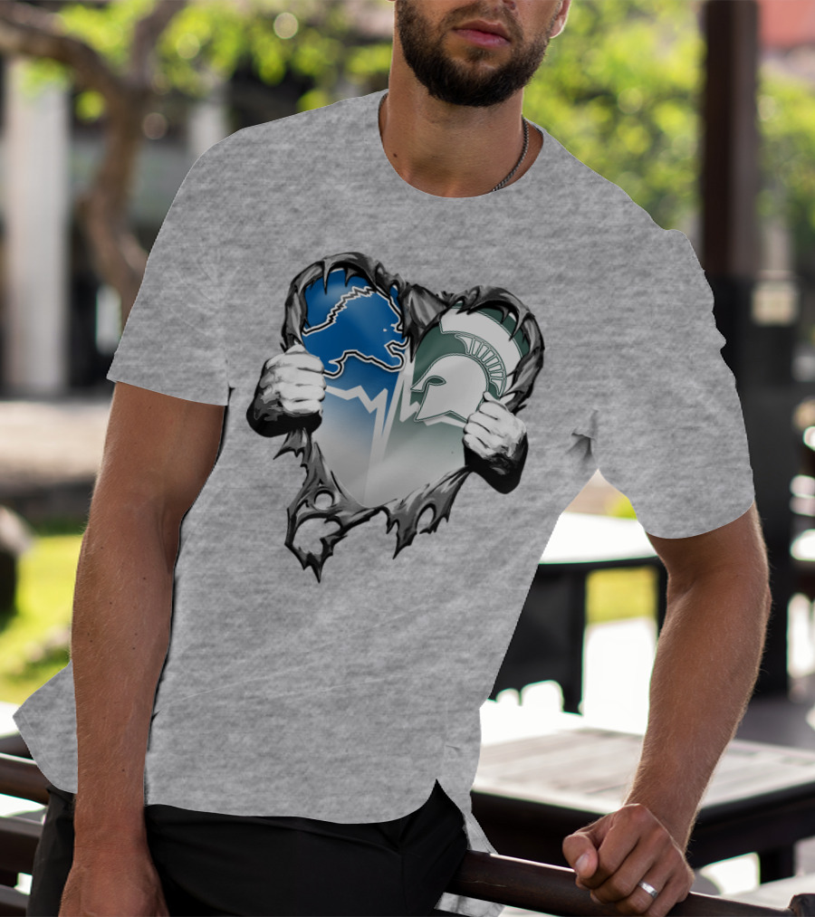 Detroit Lions And Michigan State Spartans Heart Logo Collaboration T-Shirt