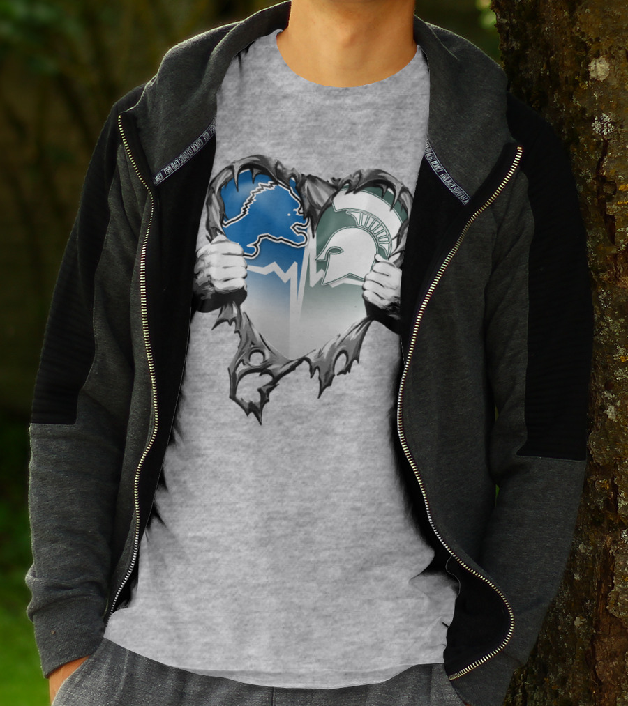 Detroit Lions And Michigan State Spartans Heart Logo Collaboration T-Shirt