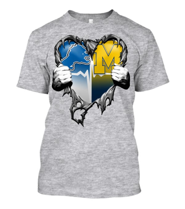Detroit Lions And Michigan Wolverines Split Heart T-Shirt