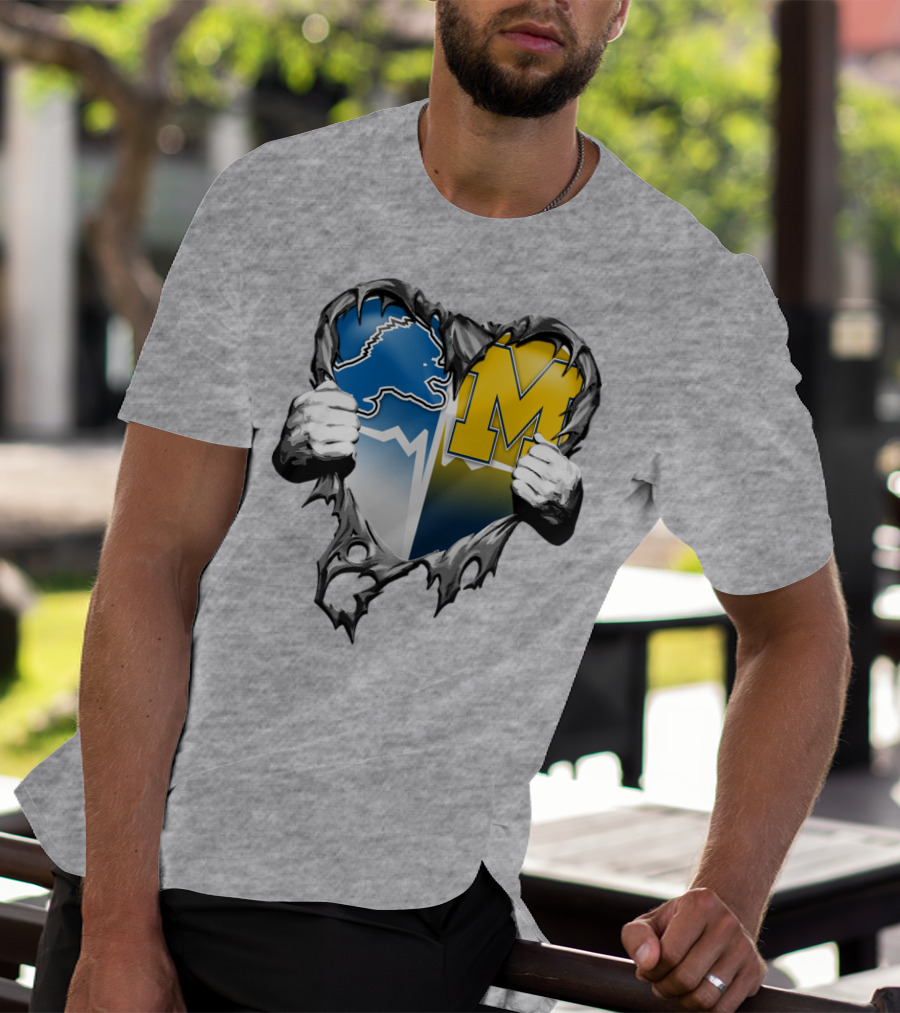 Detroit Lions And Michigan Wolverines Split Heart T-Shirt