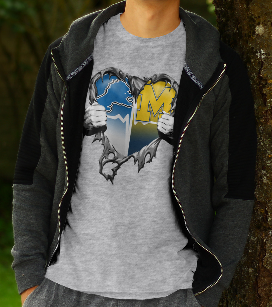 Detroit Lions And Michigan Wolverines Split Heart T-Shirt