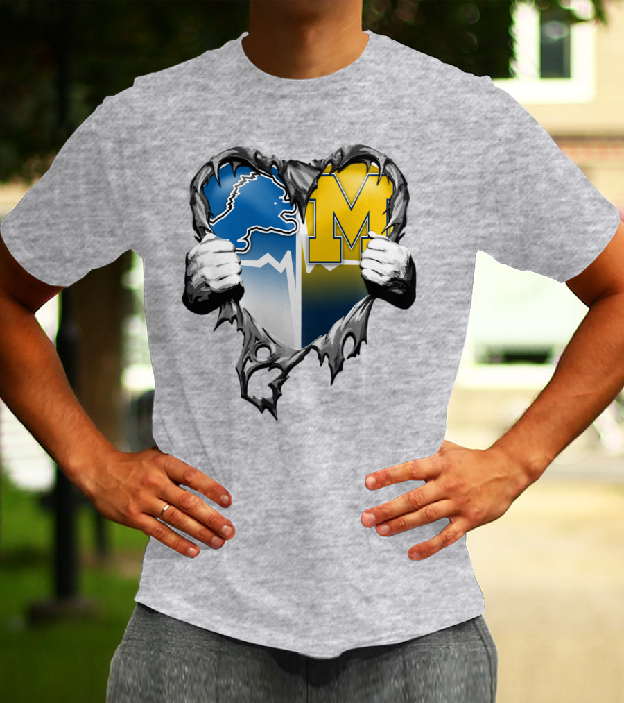 Detroit Lions And Michigan Wolverines Split Heart T-Shirt