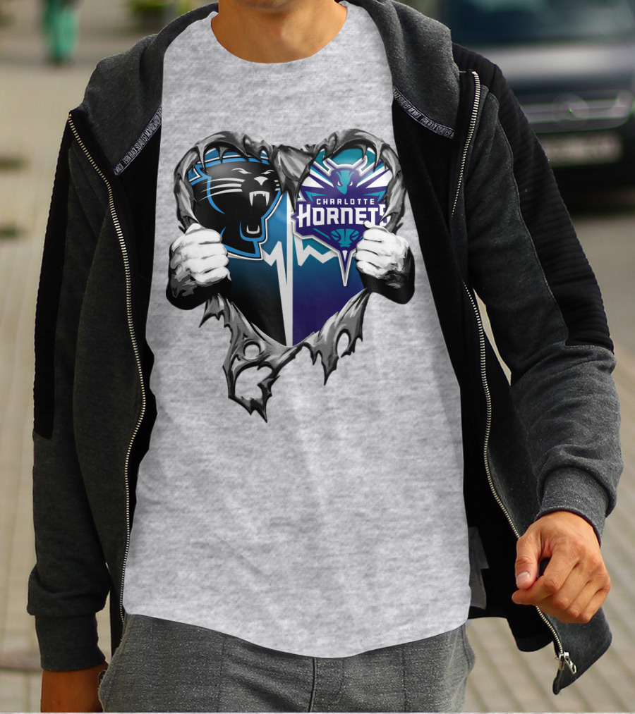 Carolina Panthers Charlotte Hornets Heart T-Shirt