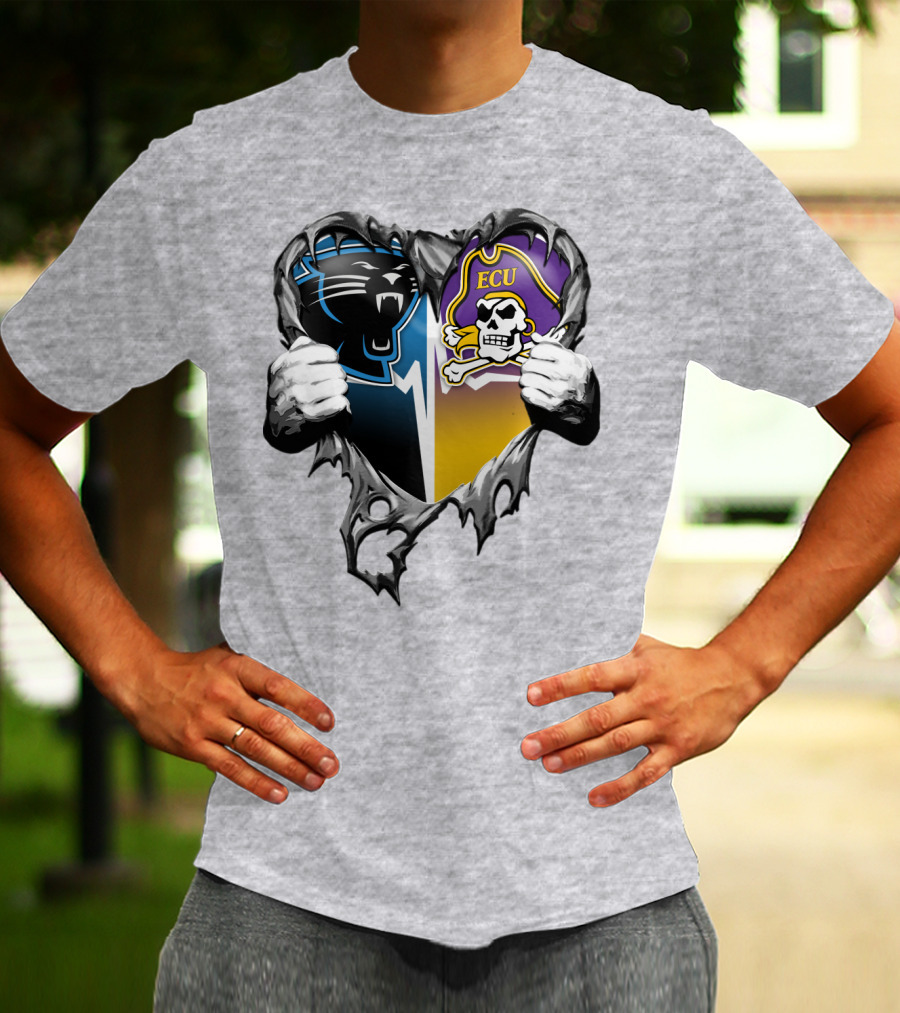 Carolina Panthers Ecu Pirates Torn Heart T-Shirt