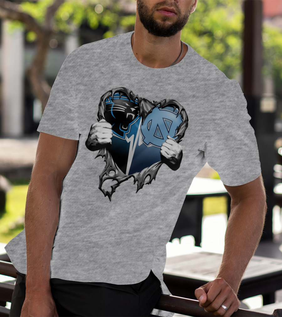 Carolina Panthers Unc Tar Heels Heart Ripped T-Shirt
