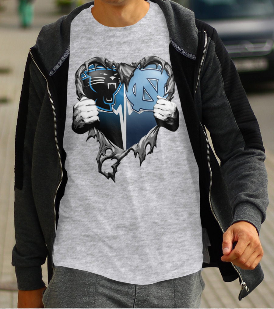 Carolina Panthers Unc Tar Heels Heart Ripped T-Shirt