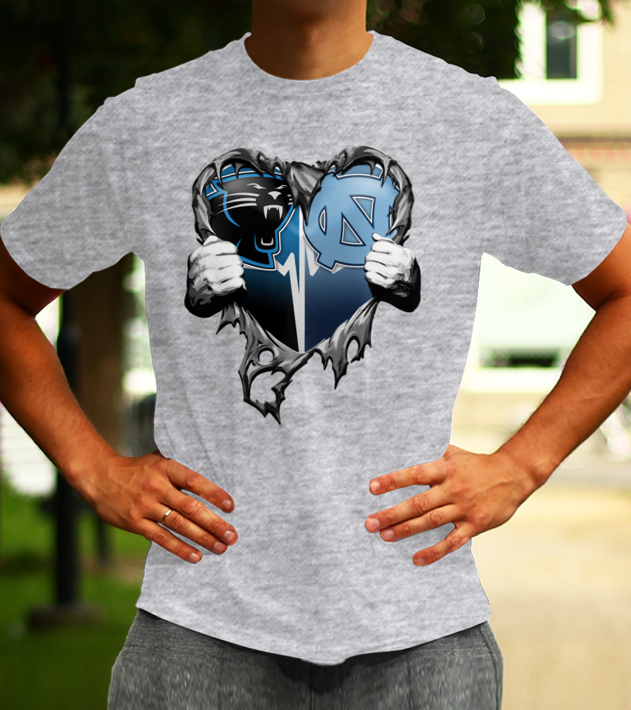Carolina Panthers Unc Tar Heels Heart Ripped T-Shirt