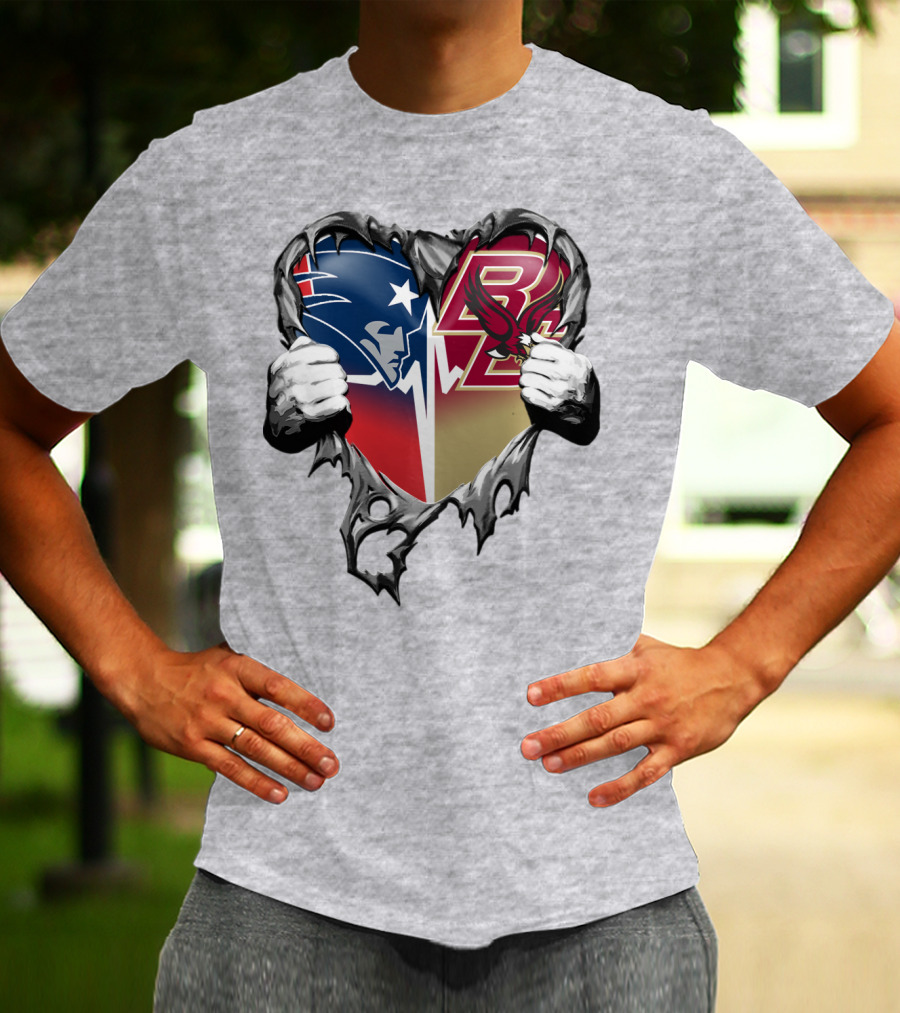 New England Patriots Boston College Eagles Heart T-Shirt