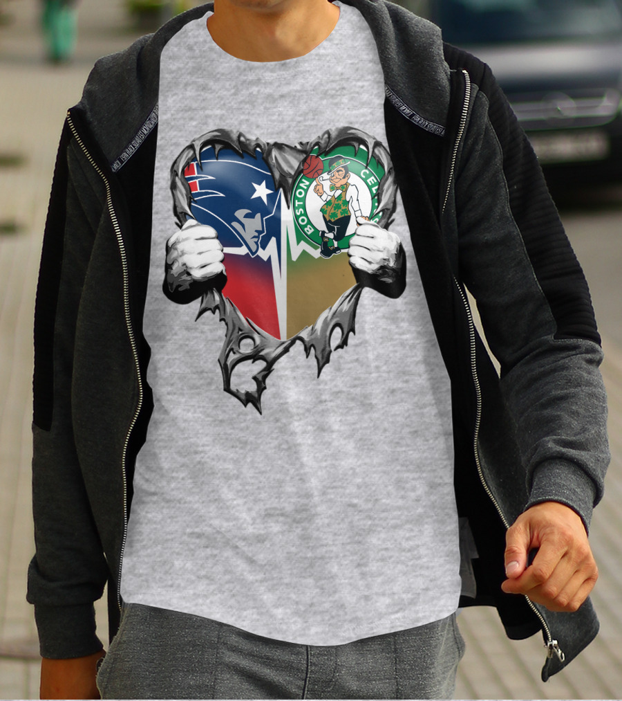 Patriots Celtics Heart Logos T-Shirt