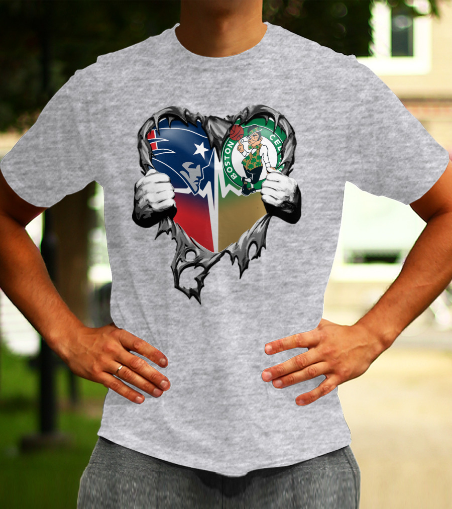 Patriots Celtics Heart Logos T-Shirt