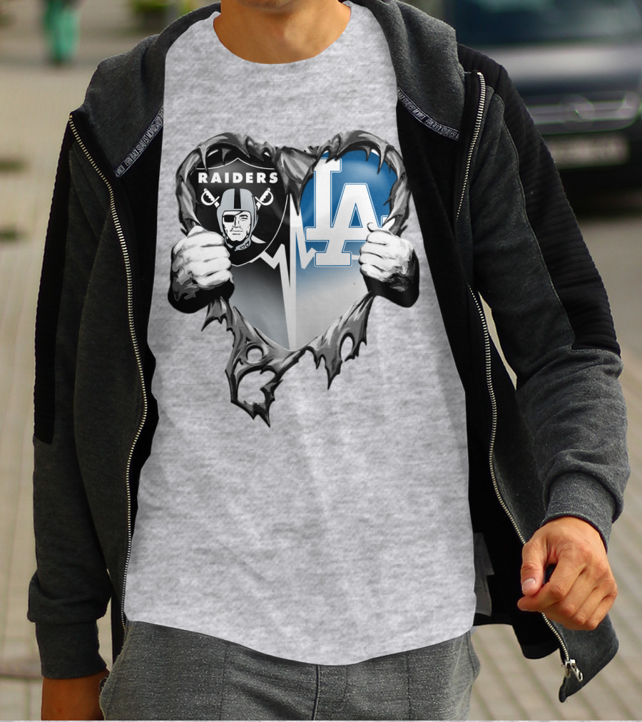 Raiders La Dodgers Heart Design Xatt095 T-Shirt
