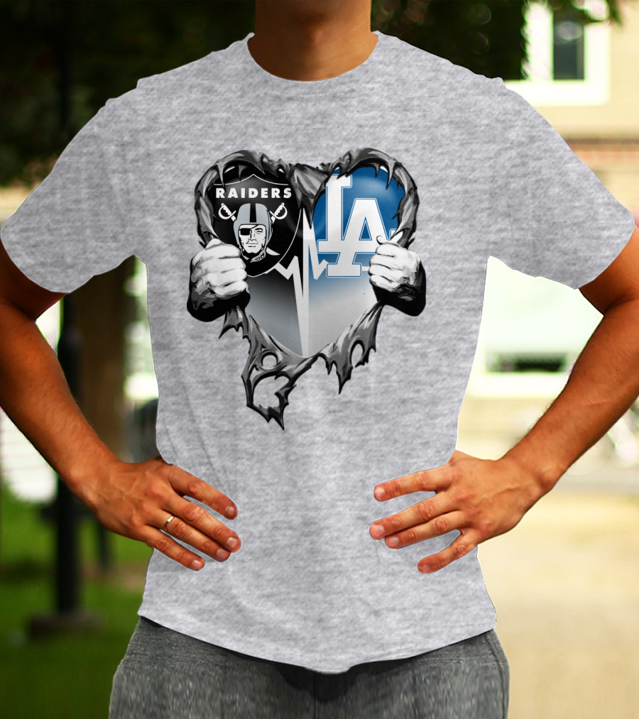 Raiders La Dodgers Heart Design Xatt095 T-Shirt