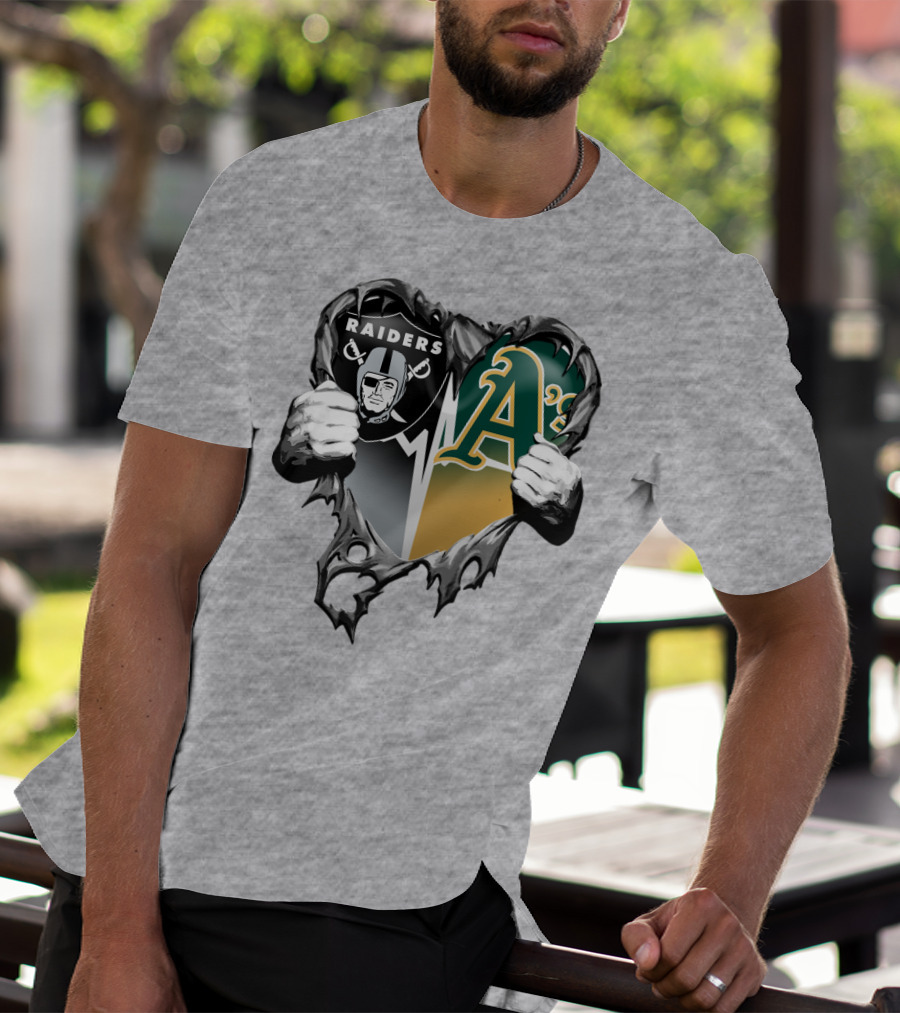 Raiders A's Heart Torn Football And Baseball Fans T-Shirt