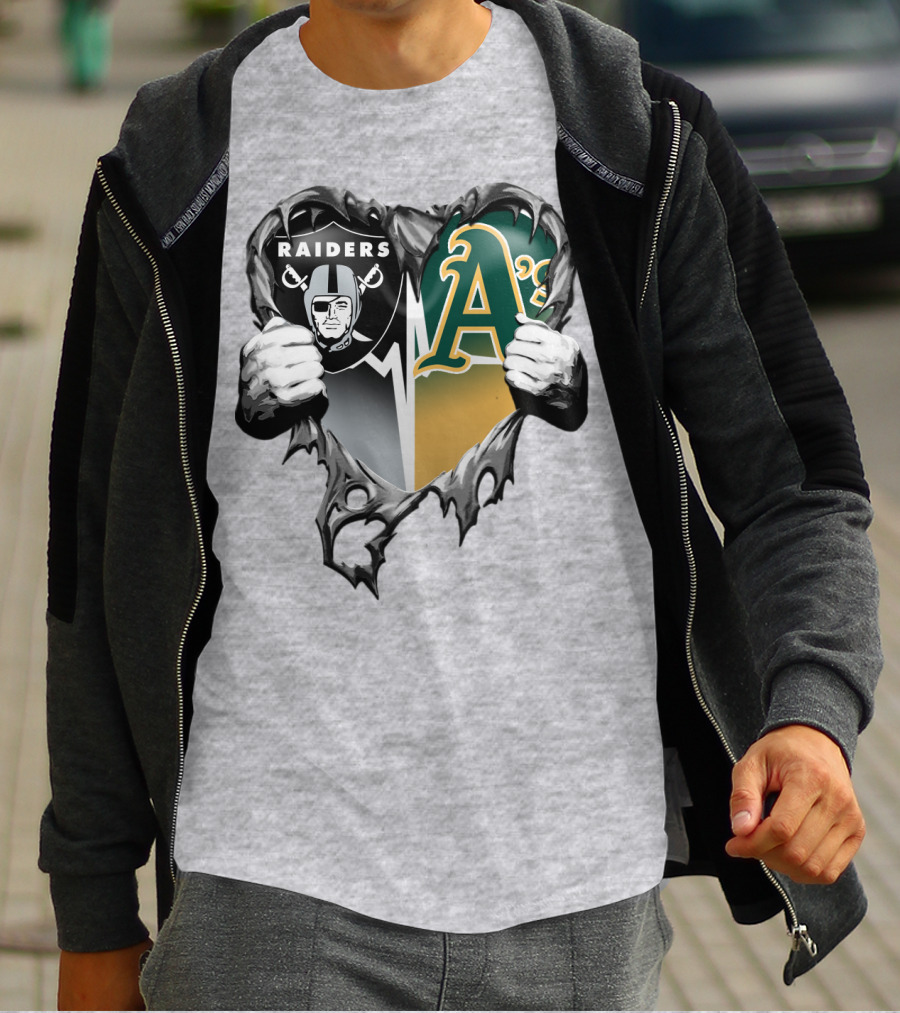 Raiders A's Heart Torn Football And Baseball Fans T-Shirt