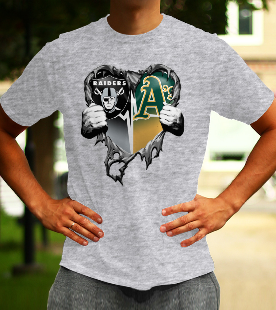 Raiders A's Heart Torn Football And Baseball Fans T-Shirt