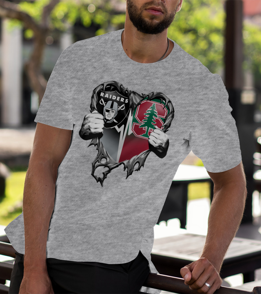 Raiders Stanford Cardinal Heart Football Fusion T-Shirt