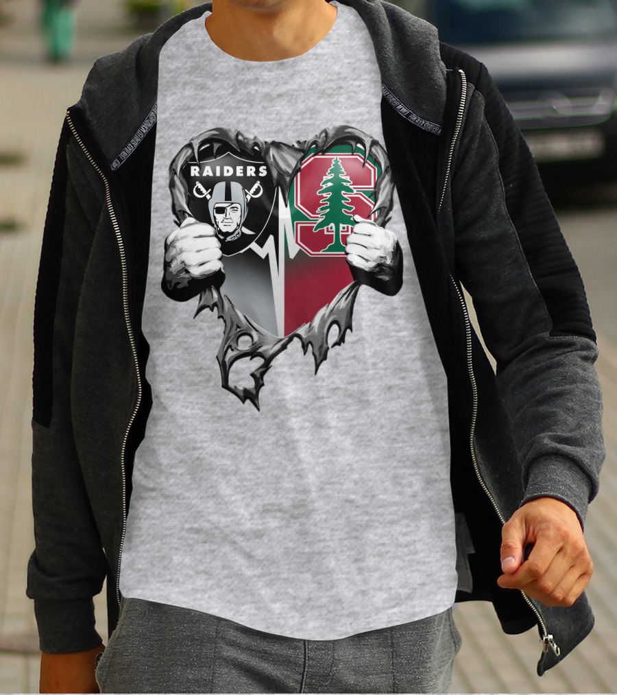 Raiders Stanford Cardinal Heart Football Fusion T-Shirt