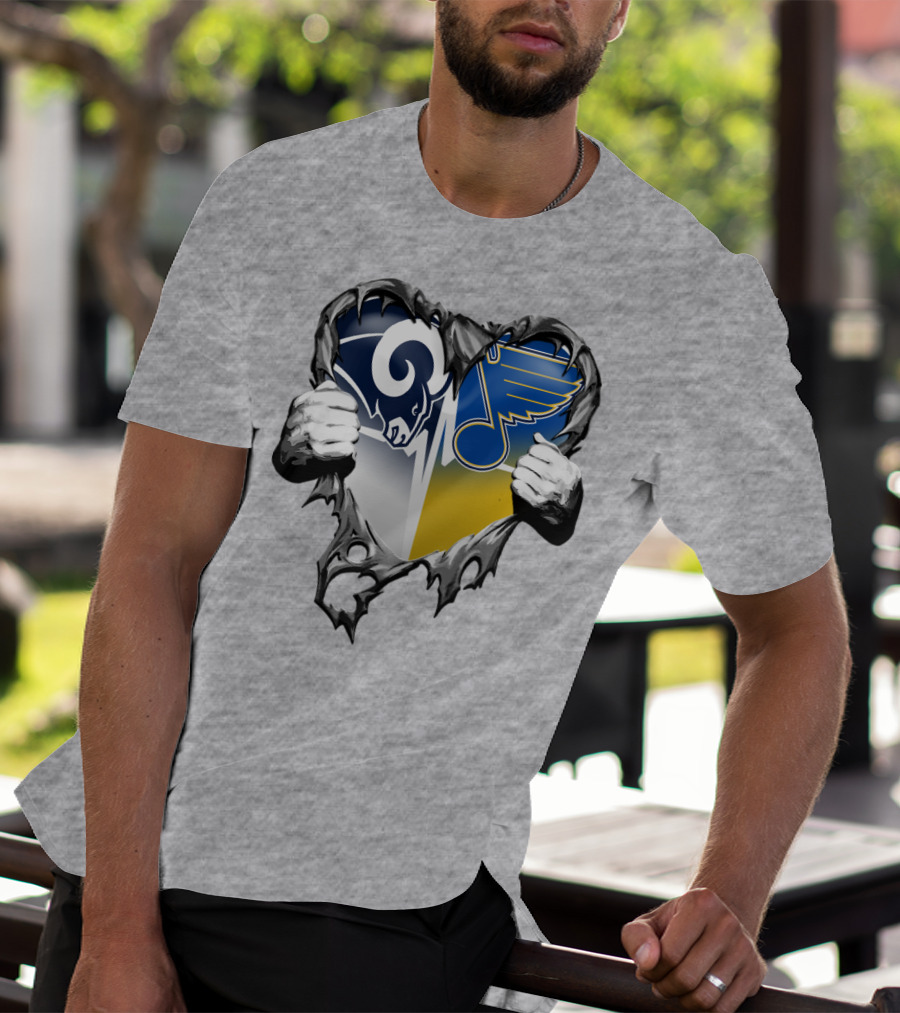 St. Louis Rams And Blues Heart Torn T-Shirt