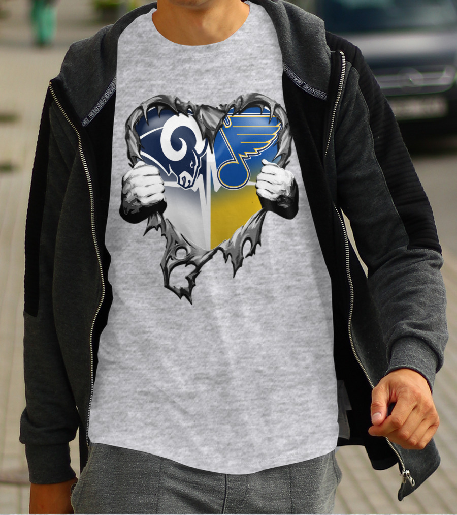 St. Louis Rams And Blues Heart Torn T-Shirt