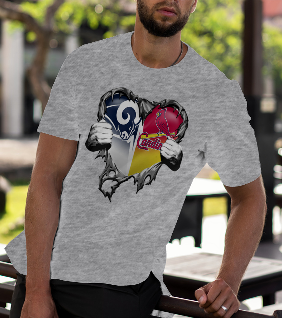 Rams Cardinals Heart Rip Combo T-Shirt