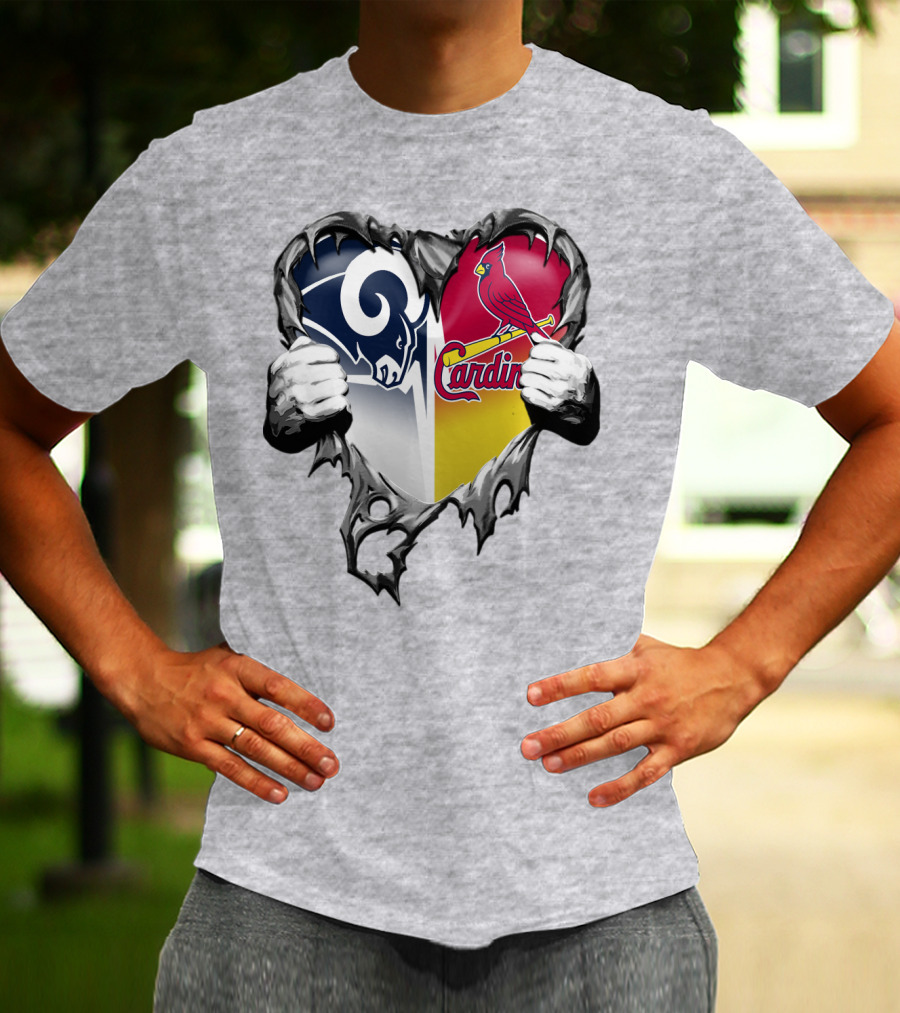 Rams Cardinals Heart Rip Combo T-Shirt