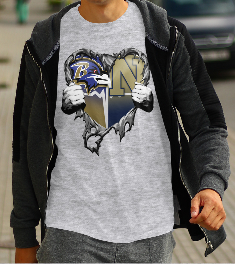 Baltimore Ravens Navy Midshipmen Heart T-Shirt