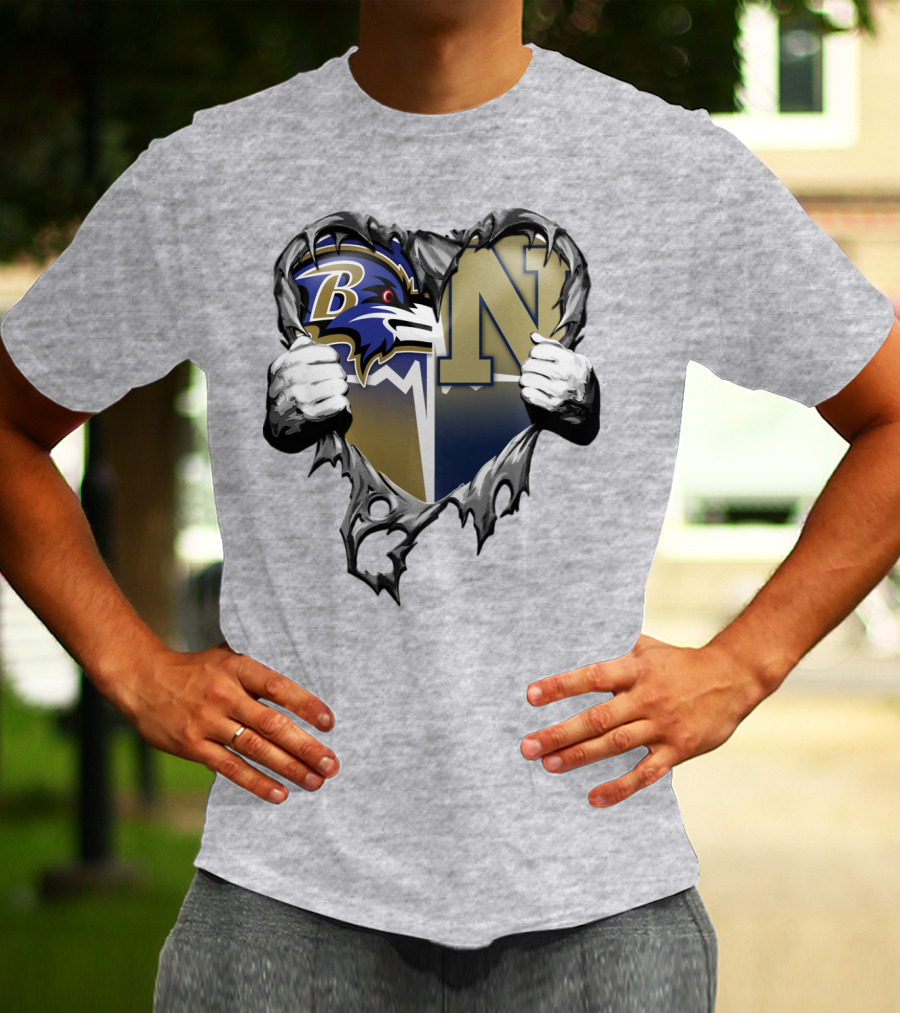 Baltimore Ravens Navy Midshipmen Heart T-Shirt
