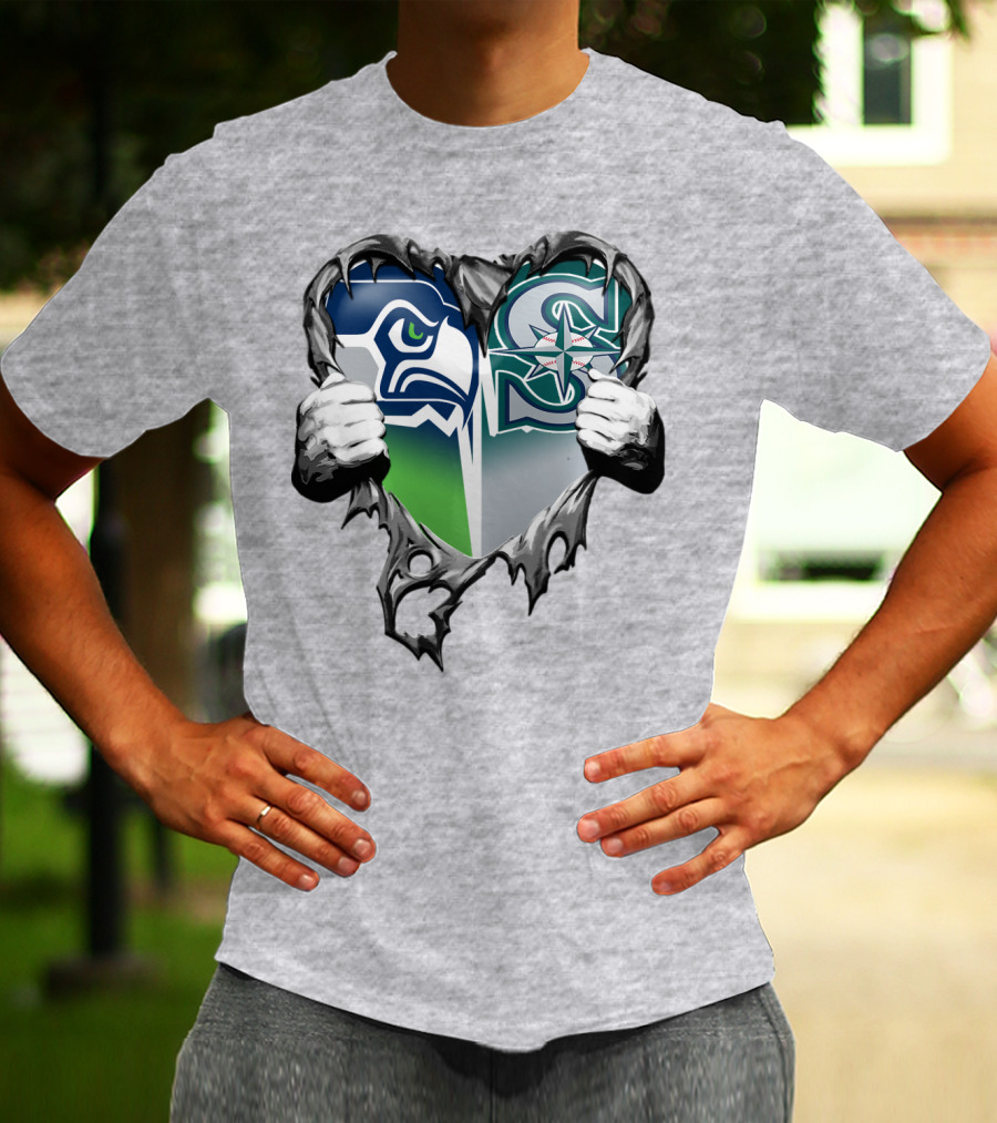 Seahawks Mariners Heart Hands Logo Fusion T-Shirt