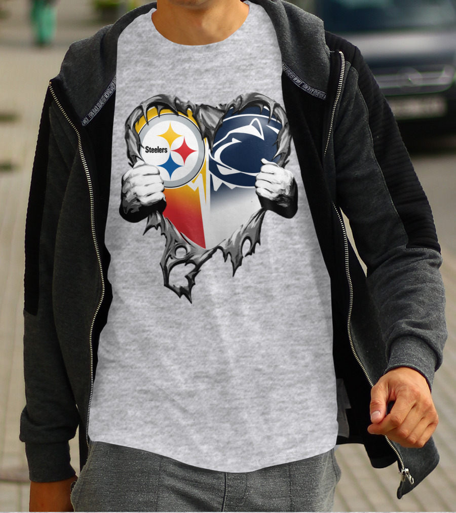 Steelers Penn State Heart Logo Hands T-Shirt