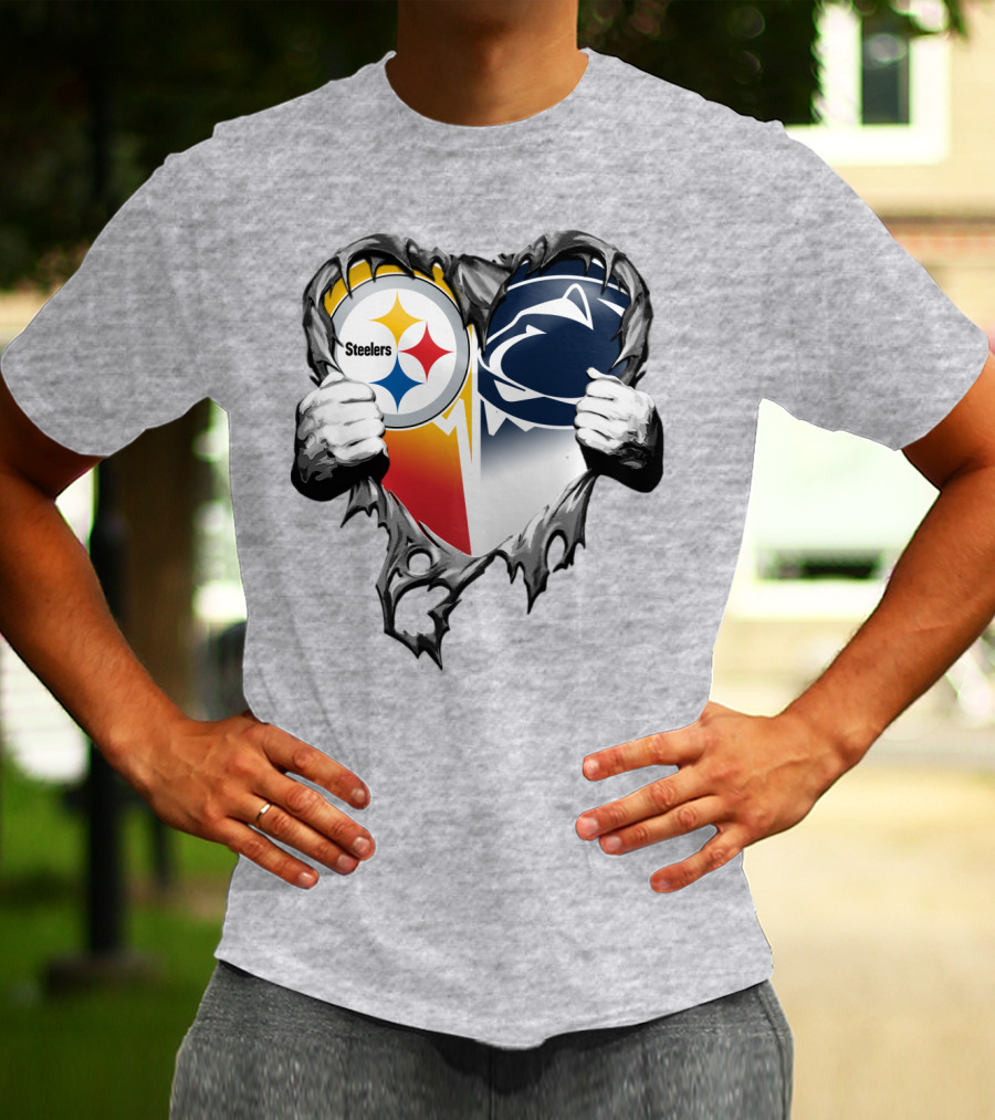 Steelers Penn State Heart Logo Hands T-Shirt