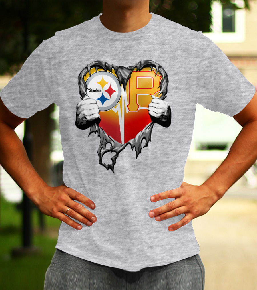 Steelers Pirates Heart Logo Fusion T-Shirt
